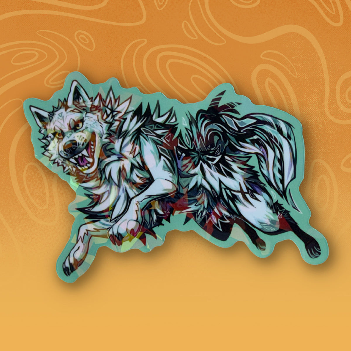 Jumping Wolf Holographic Sticker